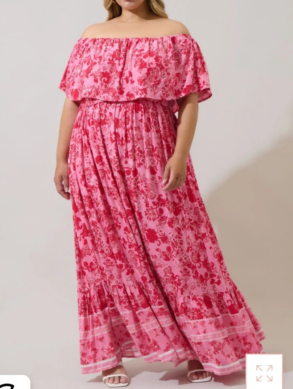 Sugarlips Womens 3X Off The Shoulder Floral Maxi Dress Cherry Pink Belted NWT